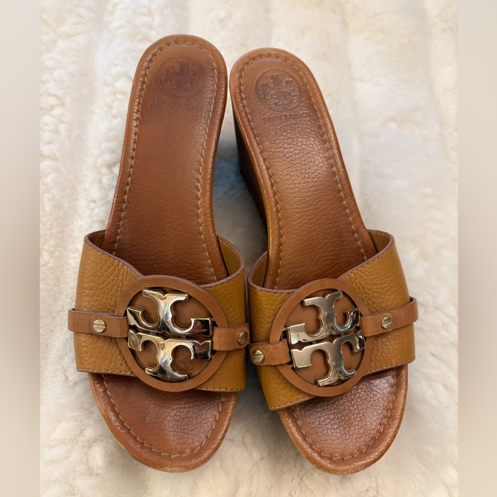 Tory Burch Brown Leather Slide Sandals